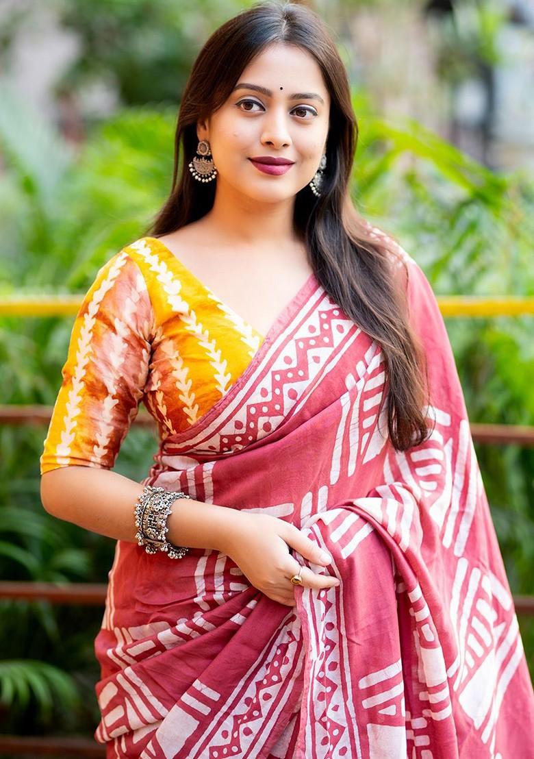 Pink Embroidered Blended Saree Set - Indya