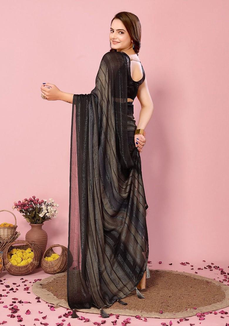 Grey Embroidered Blended Saree Set - Indya