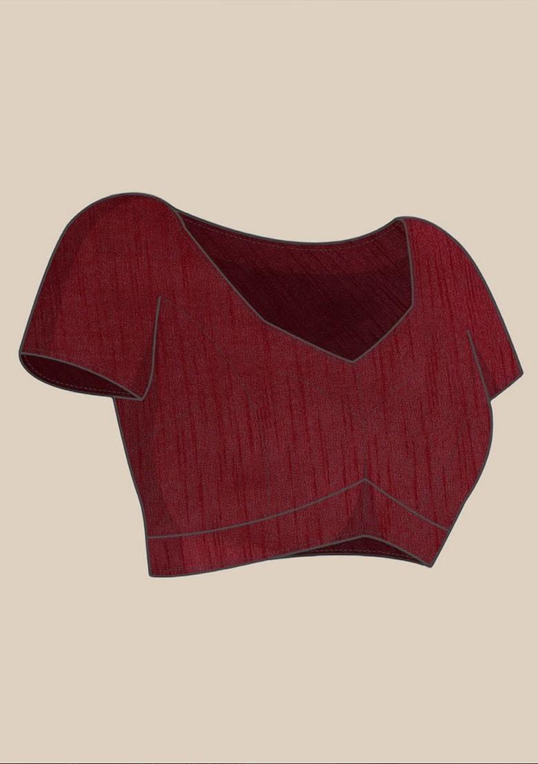 Brown Printed Blended Saree Set - Indya