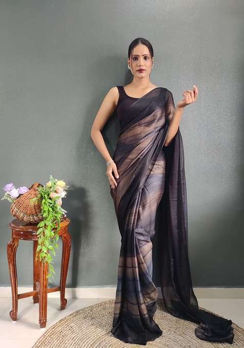 Grey Blended Saree Set with Embroidered for Diwali | Wedding & Festive Wear