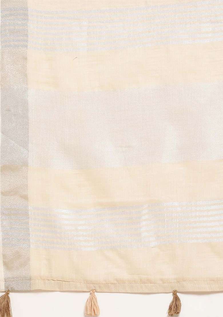 Beige Zari Printed Blended Saree Set for Diwali and Festive Wear - Indya