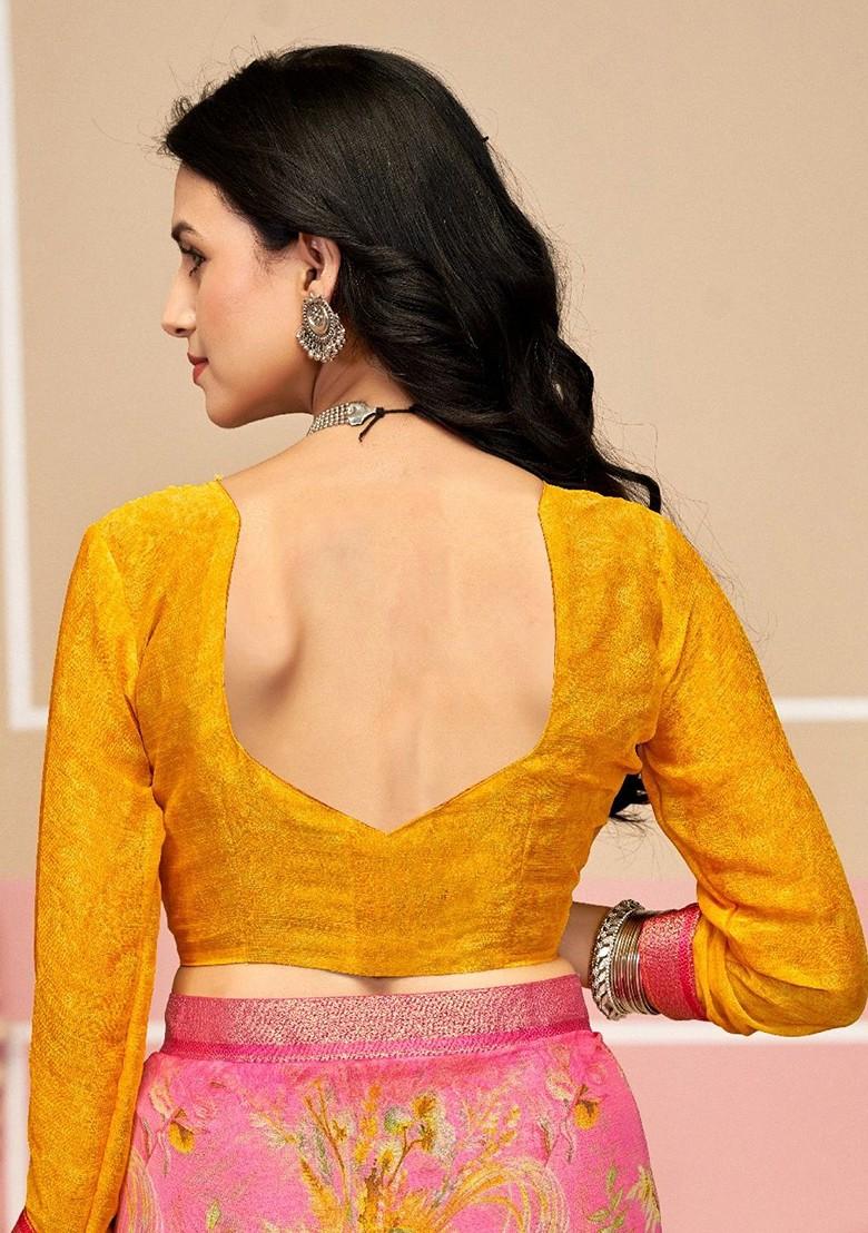 Peach Printed Blended Saree Set