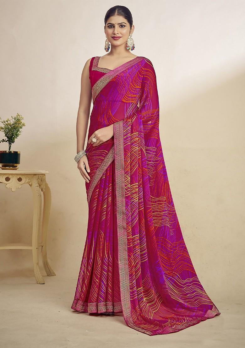 Maroon Printed Blended Saree Set - Indya