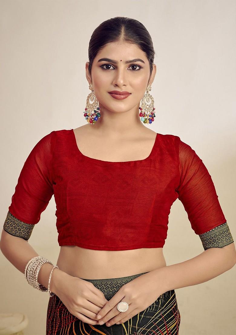 Black Printed Blended Saree Set