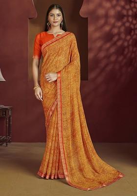 Yellow Embroidered Blended Saree Set