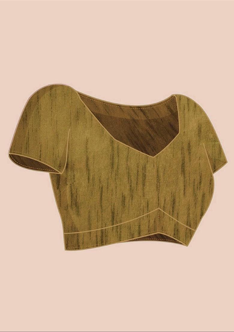 Olive Printed Blended Saree Set - Indya