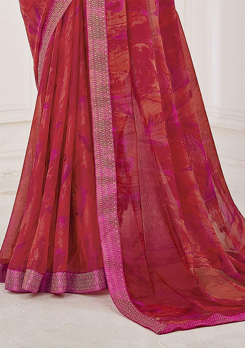 Pink Embroidered Blended Saree Set - Indya