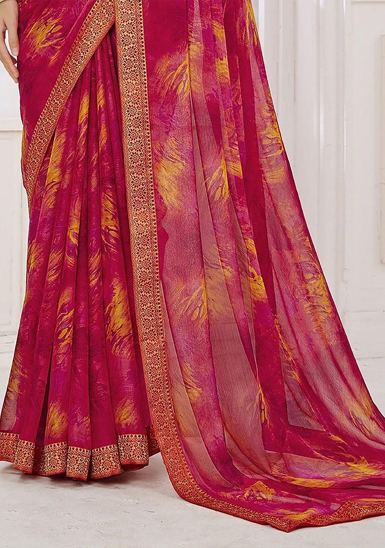 Pink Embroidered Blended Saree Set - Indya