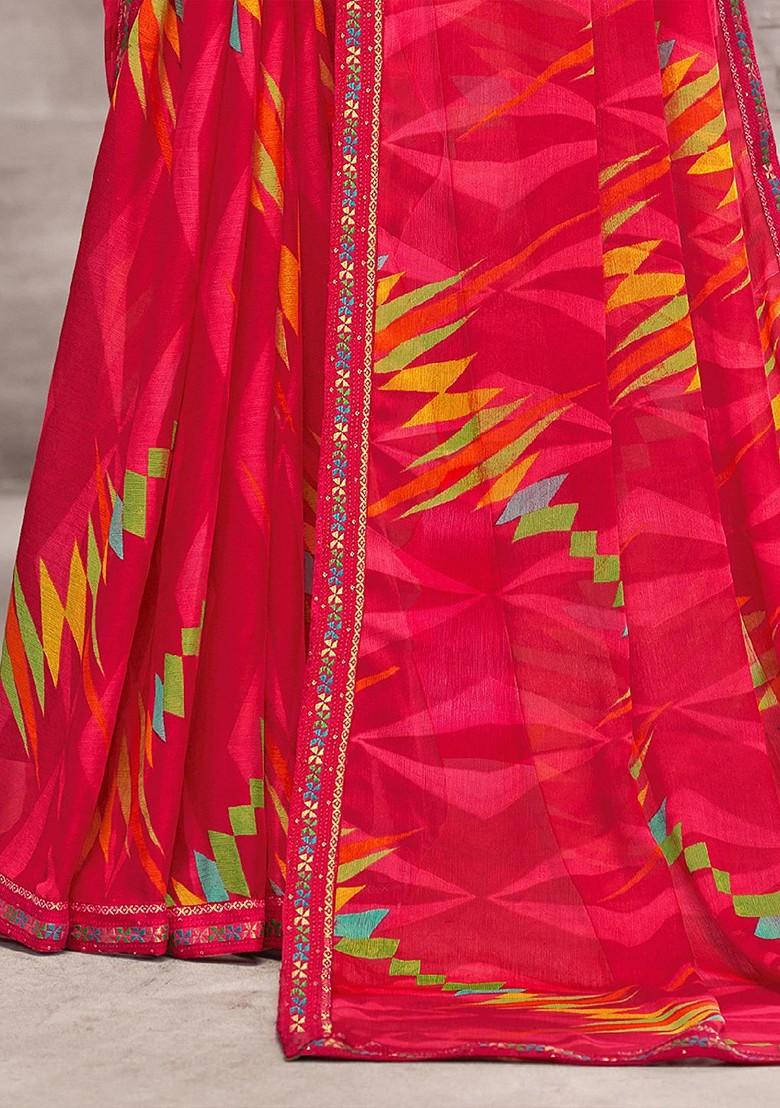 Pink Embroidered Blended Saree Set - Indya