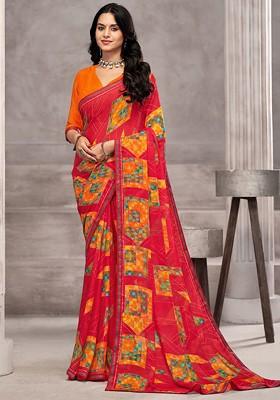 Pink Embroidered Blended Saree Set