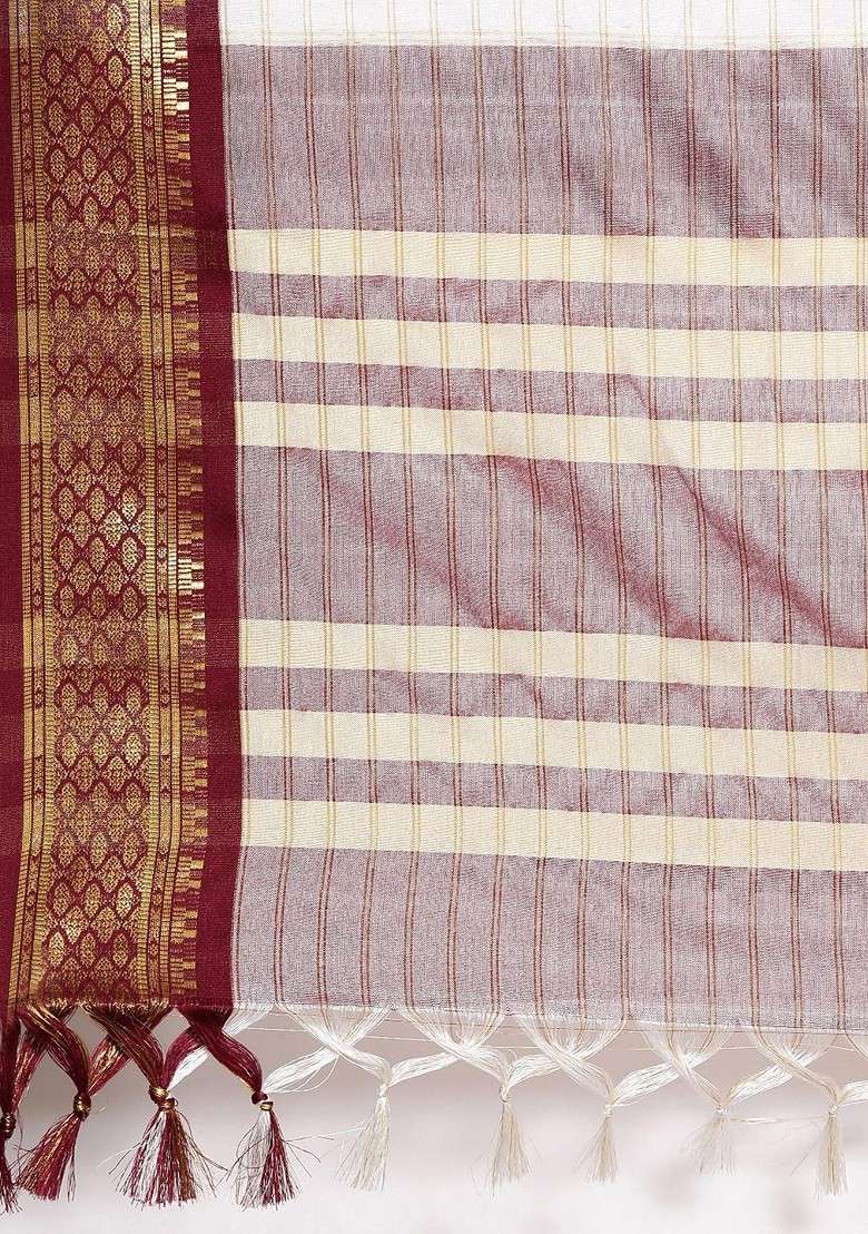 Maroon Zari Blended Saree Set with Printed for Diwali | Wedding & Festive Wear - Indya