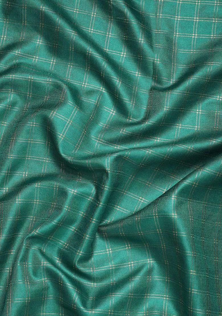 Teal Zari Printed Blended Saree Set - Indya