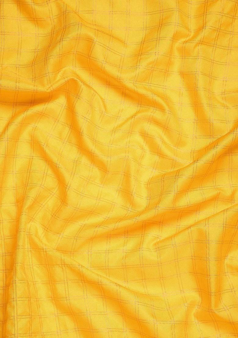 Yellow Zari Printed Blended Saree Set - Indya