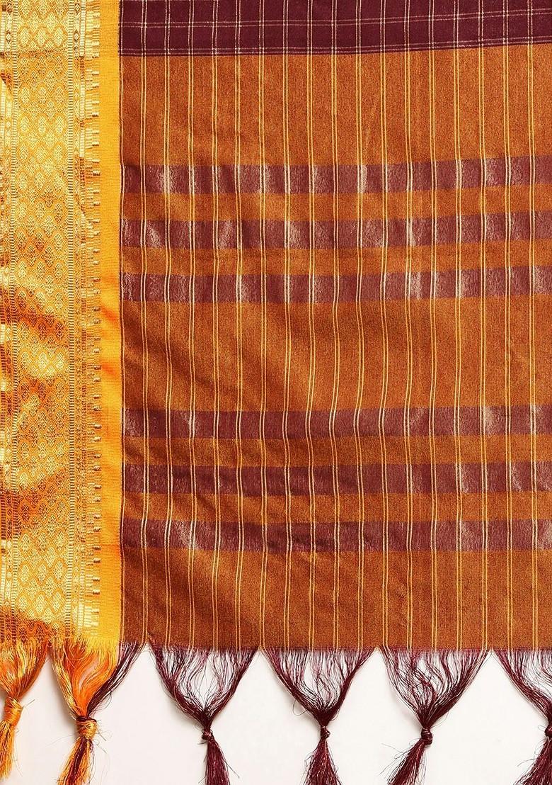 Maroon Zari Printed Blended Saree Set - Indya