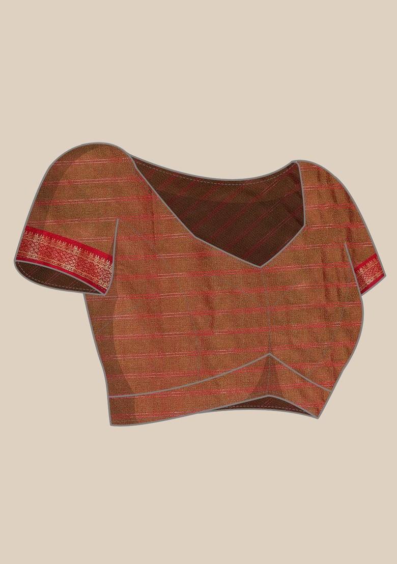 Green Zari Printed Blended Saree Set - Indya