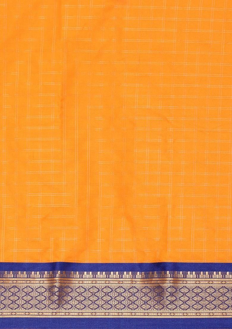 Orange Embroidered Blended Saree Set - Indya