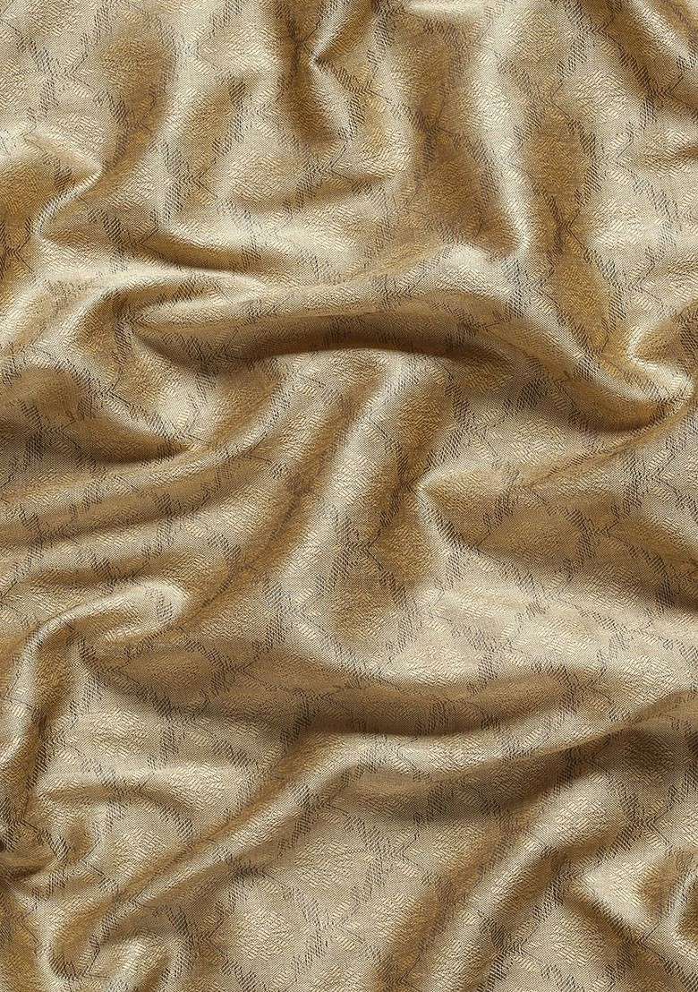 Beige Zari Printed Blended Saree Set for Diwali and Festive Wear - Indya
