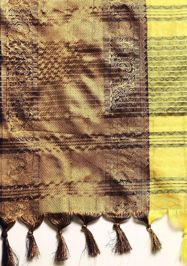 Olive Zari Printed Blended Saree Set - Indya