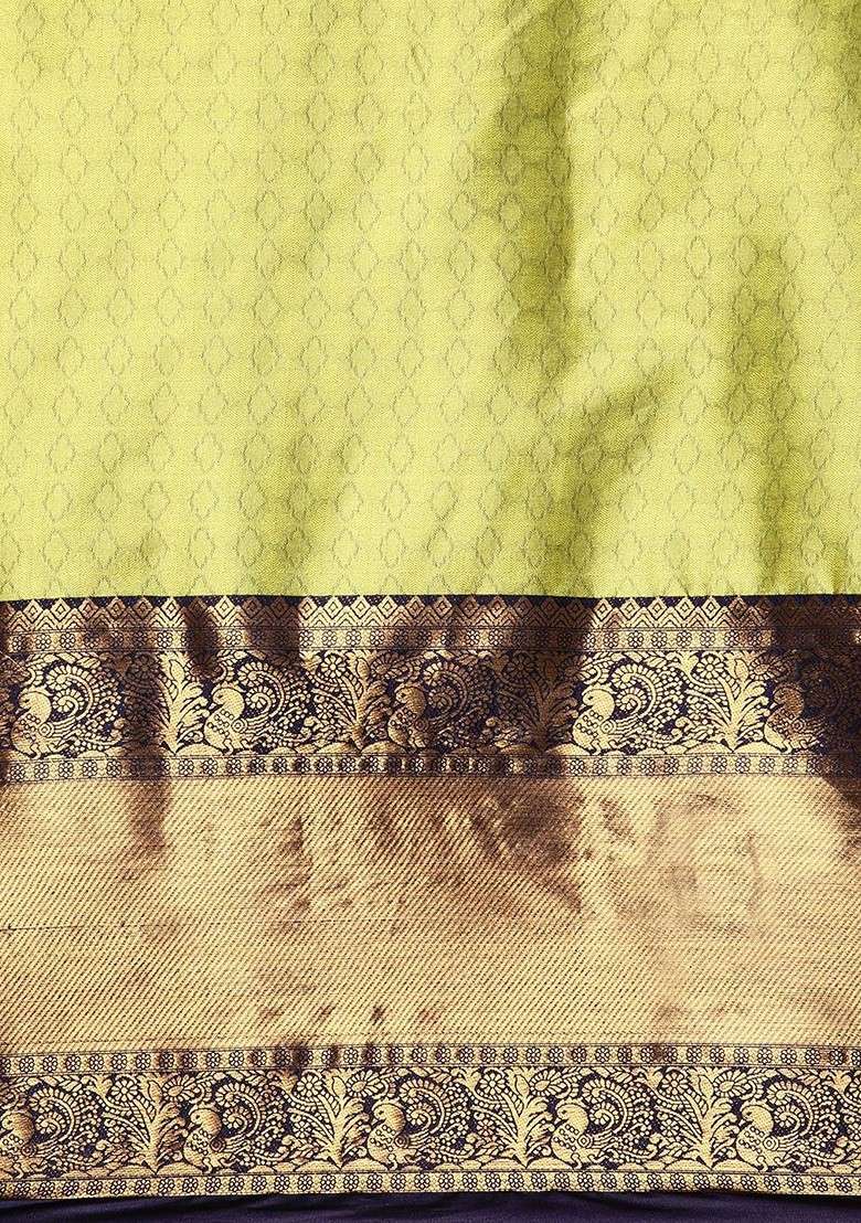 Olive Zari Blended Saree Set with Printed for Diwali | Wedding & Festive Wear - Indya