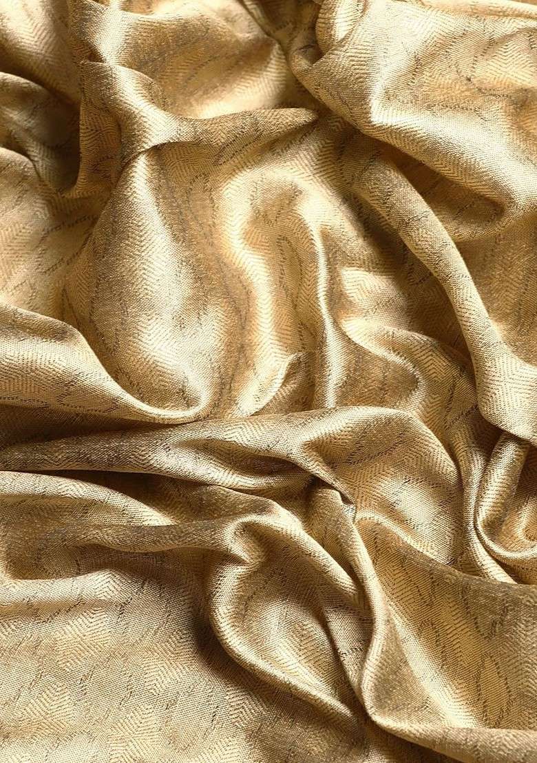 Beige Zari Blended Saree Set with Printed for Diwali | Wedding & Festive Wear - Indya