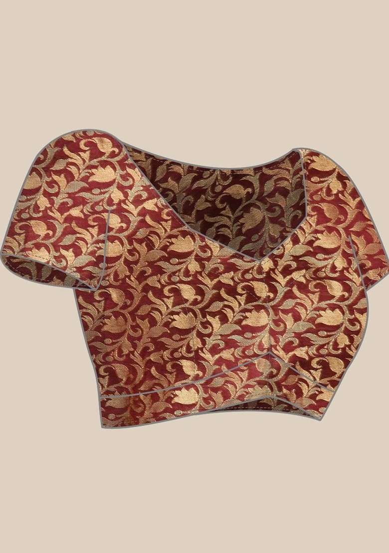 Beige Zari Printed Blended Saree Set - Indya