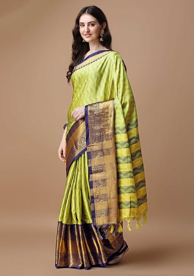 Olive Embellished Blended Saree Set - Indya
