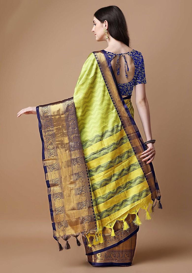 Olive Embellished Blended Saree Set - Indya