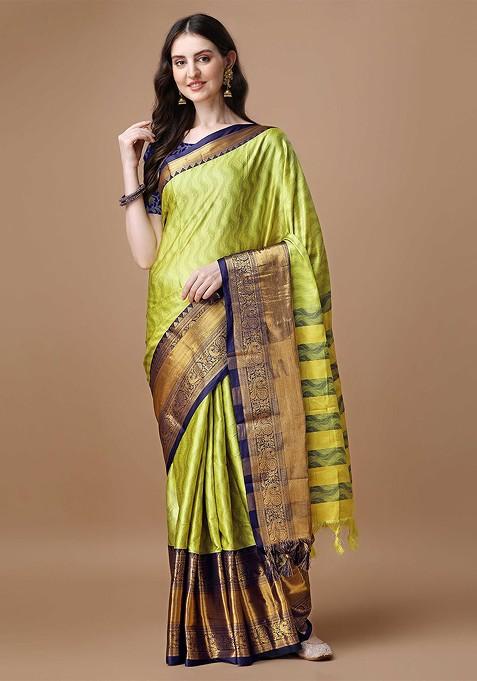 Olive Embellished Blended Saree Set