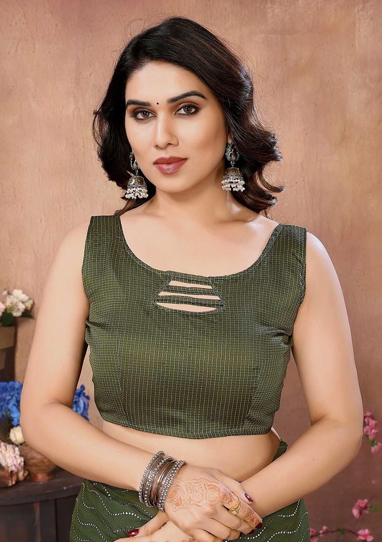 Green Embellished Blended Saree Set - Indya