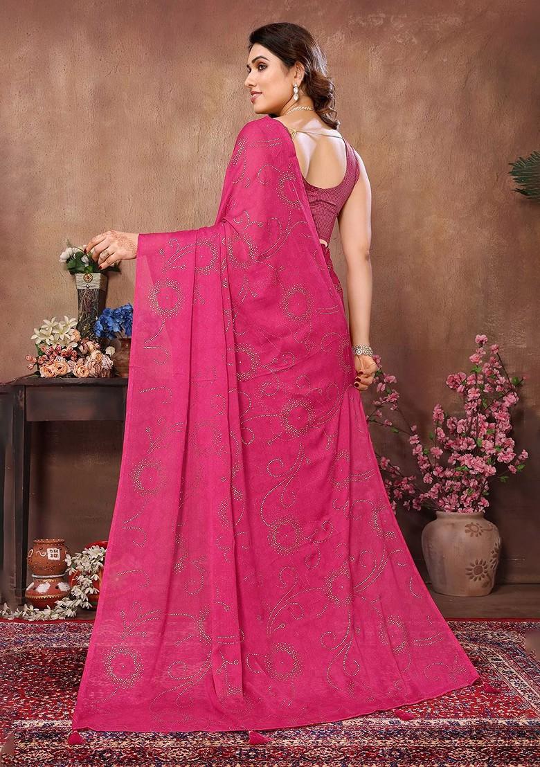 Pink Embellished Blended Saree Set - Indya