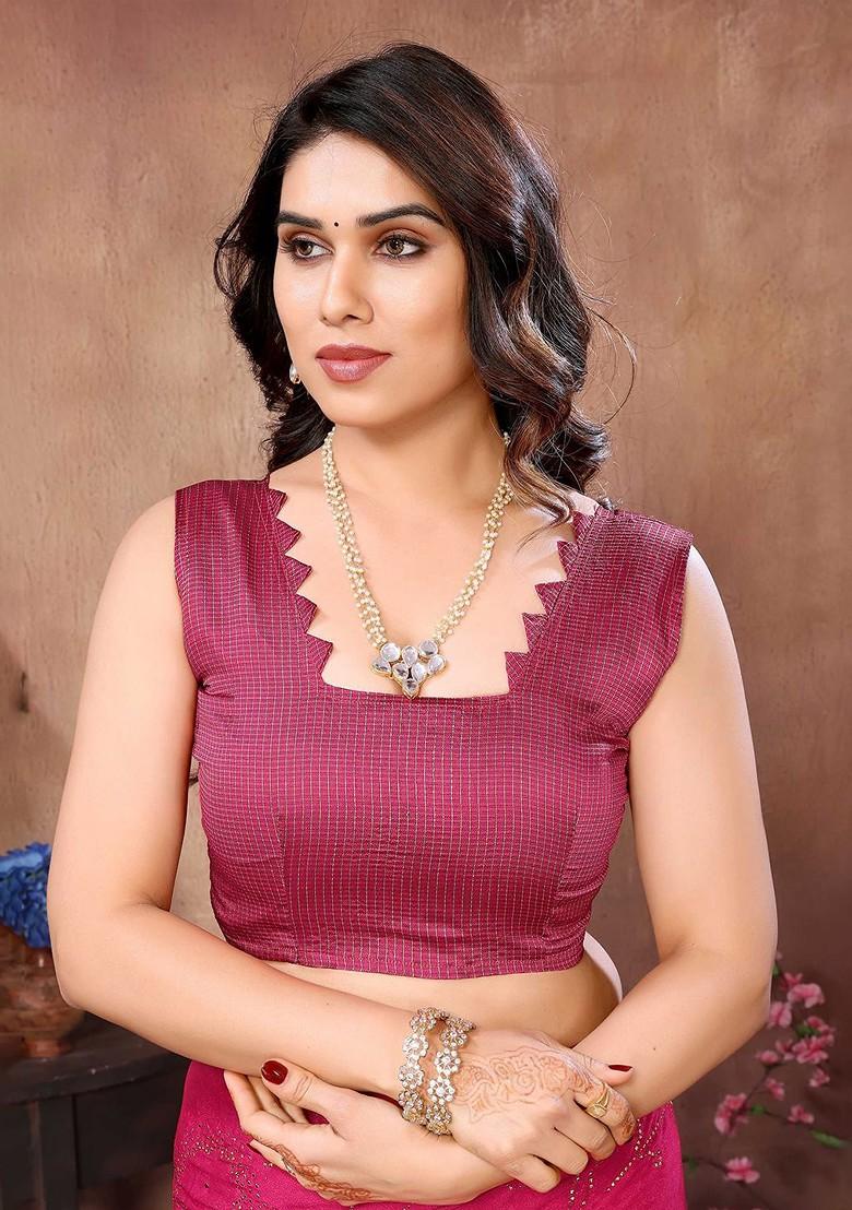 Pink Embellished Blended Saree Set - Indya