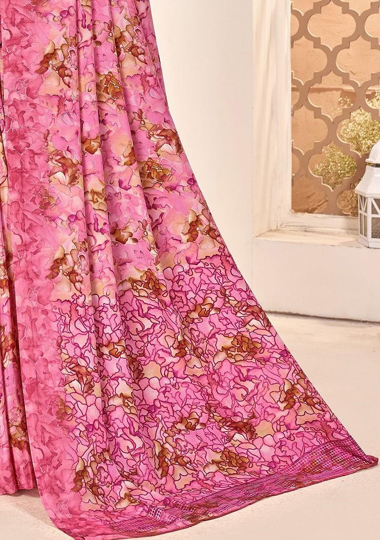 Pink Embroidered Blended Saree Set - Indya