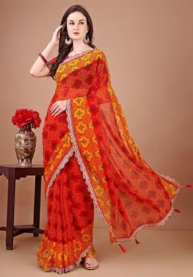 Yellow Sequinned Blended Saree Set