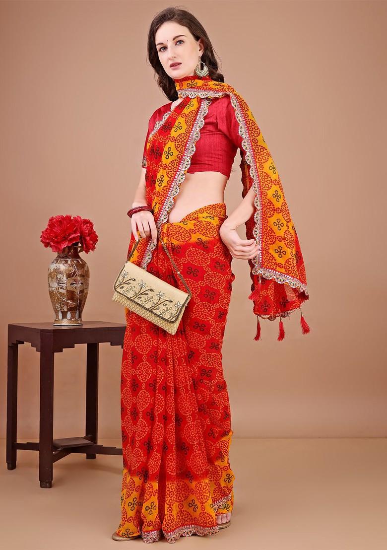 Yellow Sequinned Blended Saree Set - Indya