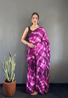 Purple Sequinned Blended Saree Set