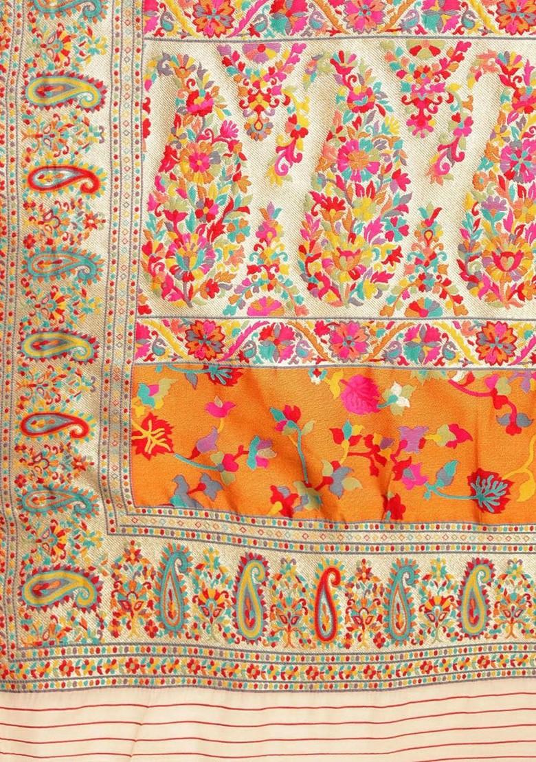 White Zari Printed Blended Saree Set - Indya