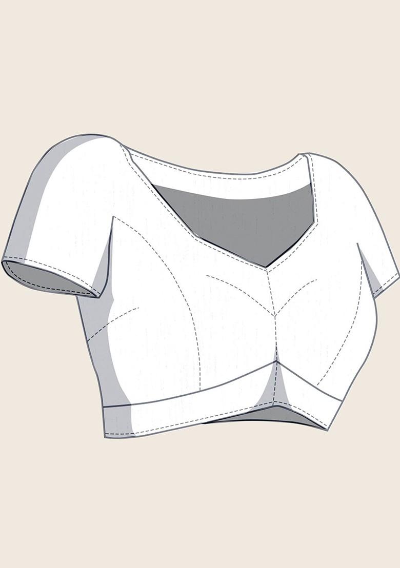 White Zari Printed Blended Saree Set - Indya