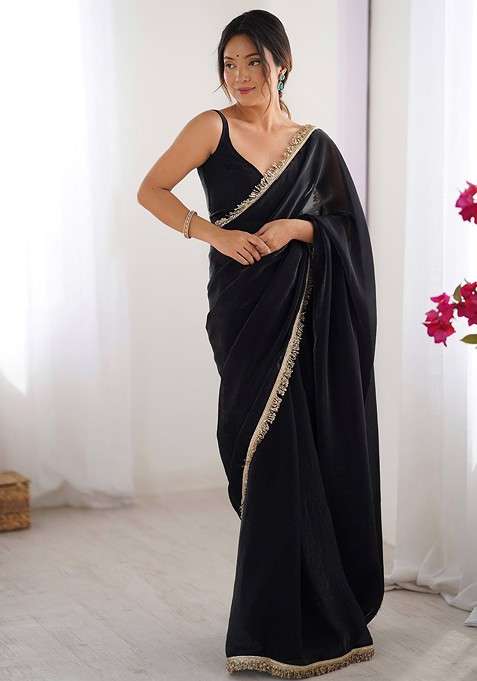Black Sequinned Blended Saree Set for Diwali and Festive Wear