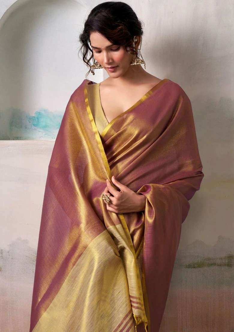 Maroon Zari Blended Saree Set with Printed for Diwali | Wedding & Festive Wear - Indya