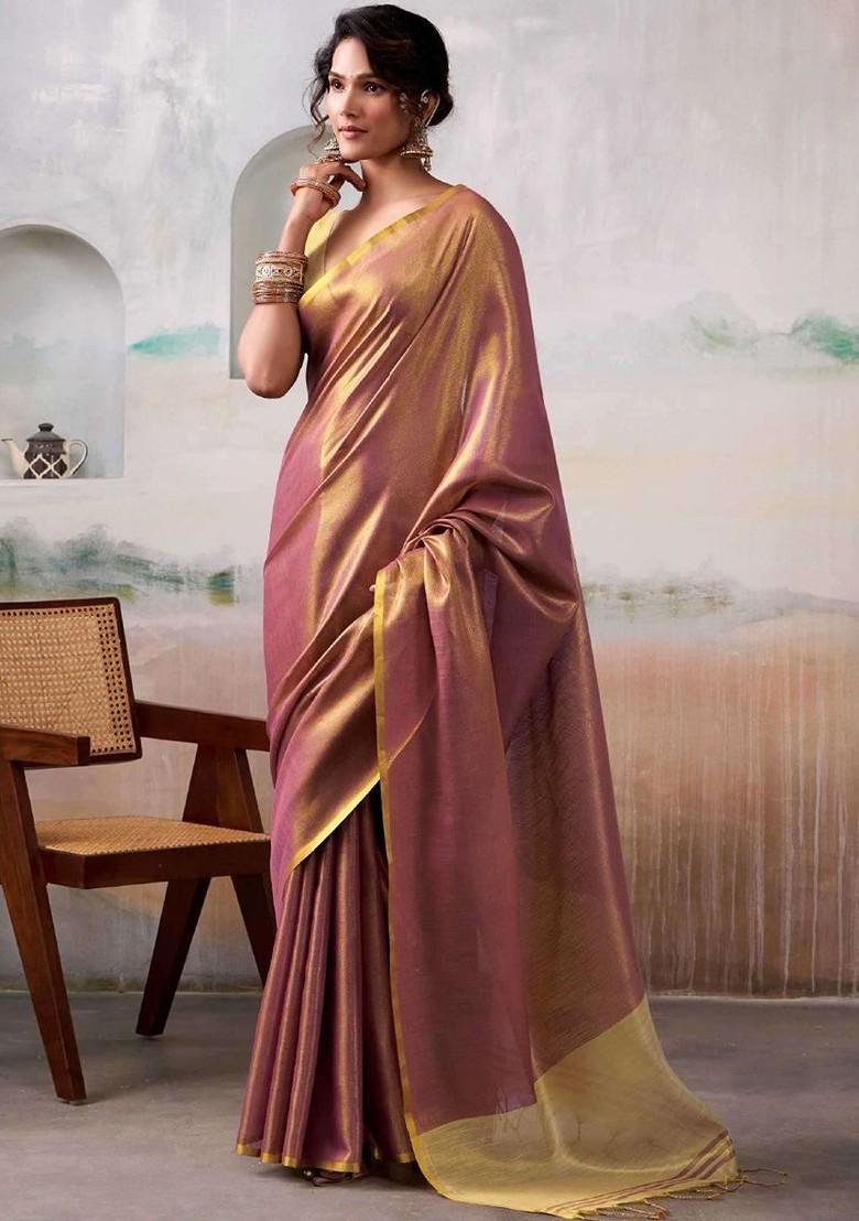 Maroon Zari Printed Blended Saree Set - Indya