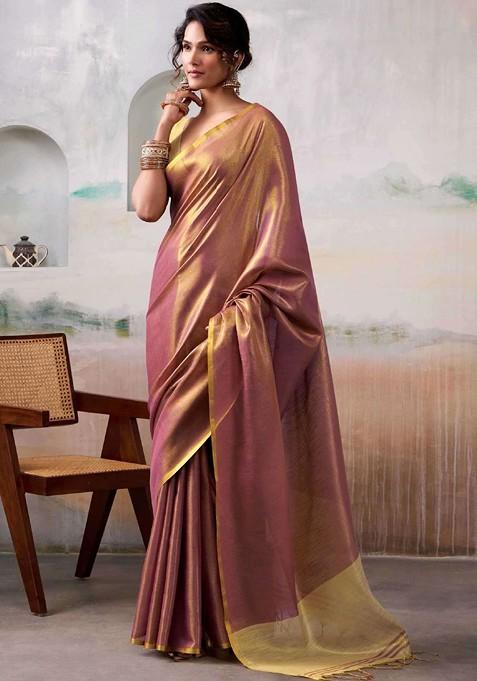 Maroon Zari Printed Blended Saree Set