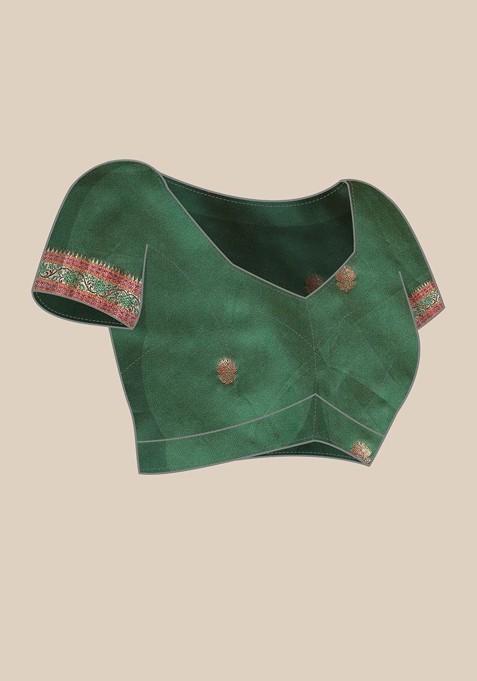 Pink Zari Printed Blended Saree Set