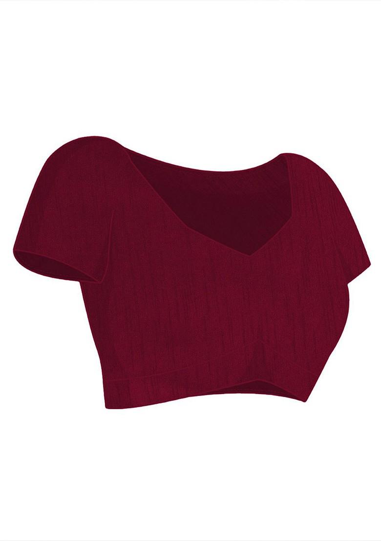 Red Zari Printed Blended Saree Set - Indya