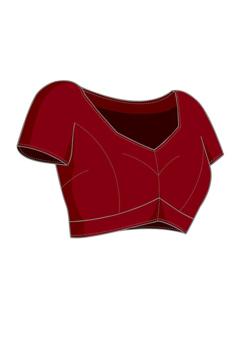 Red Printed Blended Saree Set - Indya