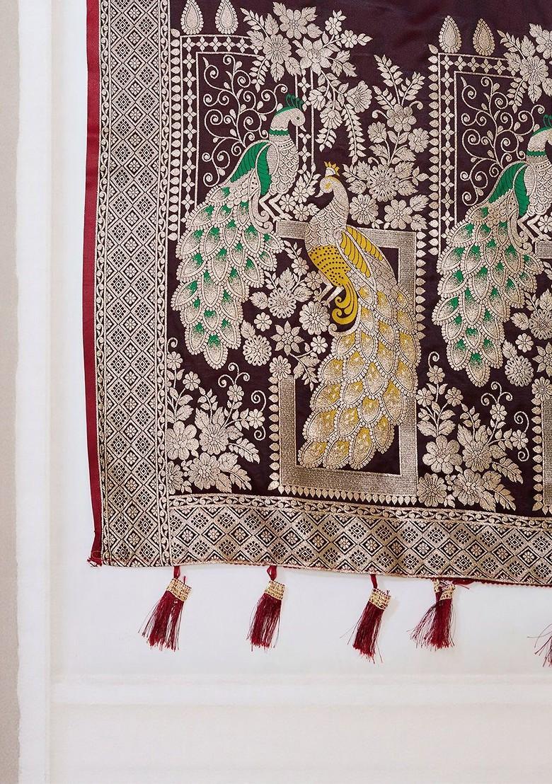 Maroon Zari Printed Blended Saree Set - Indya