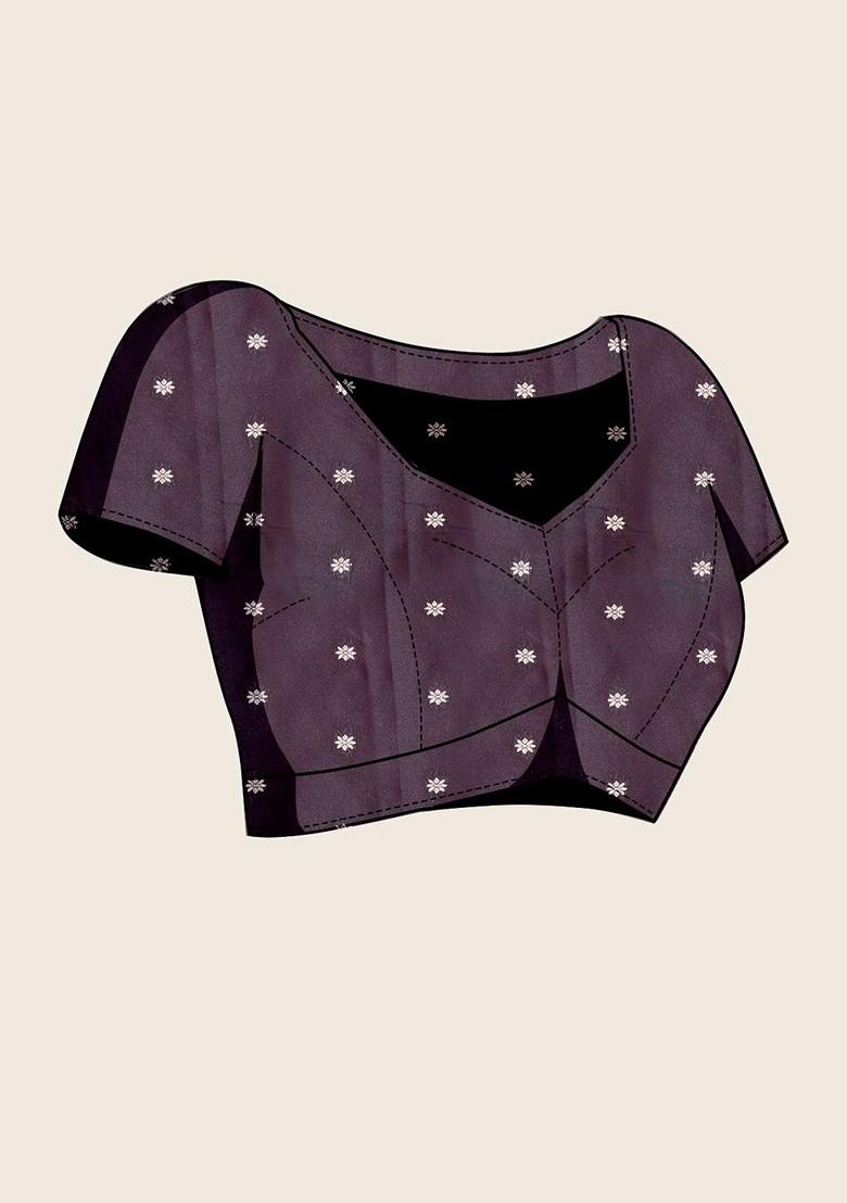 Maroon Zari Printed Blended Saree Set - Indya