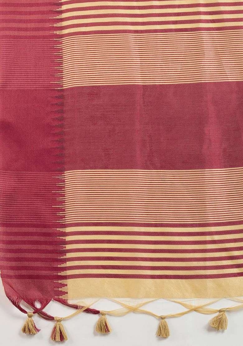 Beige Embroidered Blended Saree Set - Indya