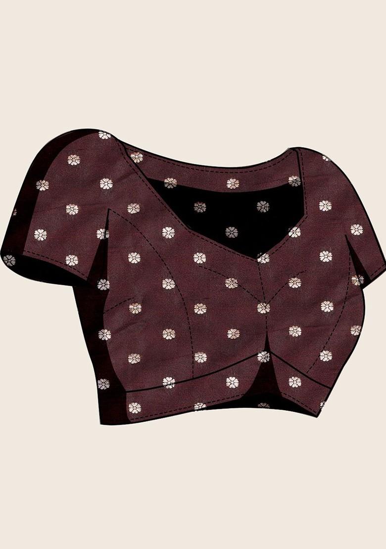 Maroon Zari Printed Blended Saree Set - Indya