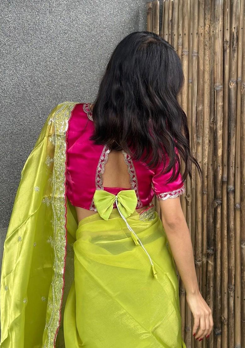 Olive Embellished Blended Saree Set