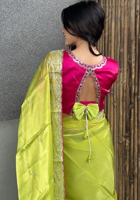Olive Embellished Blended Saree Set